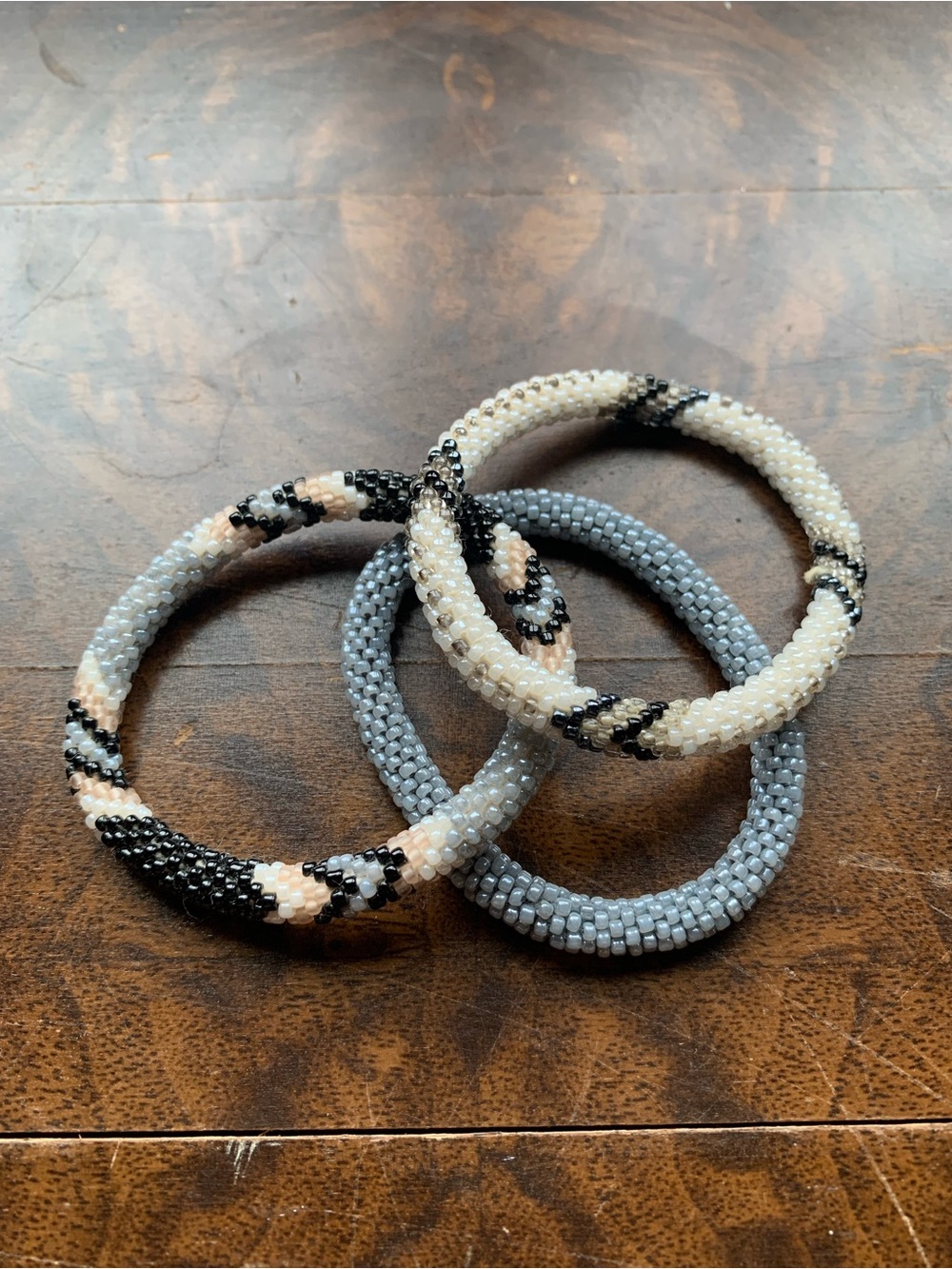 Sashka Co. Handcrafted Beaded Bangle Bracelet Set - Neutral Mix